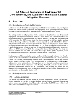 4.0 Affected Environment, Environmental Consequences, and Avoidance, Minimization, And/Or Mitigation Measures 4.1 Land Use