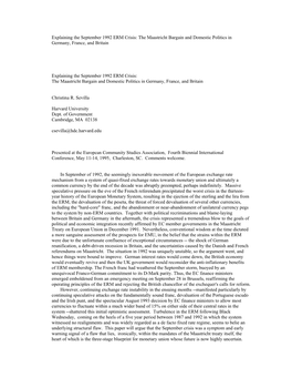 Explaining the September 1992 ERM Crisis: the Maastricht Bargain and Domestic Politics in Germany, France, and Britain