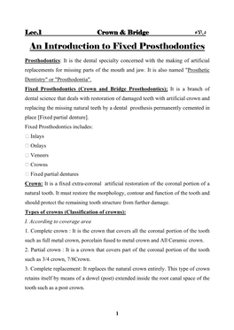 Lec.1 Crown & Bridge ءلاا.د