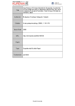 Title Significance of Chinese Tritylodonts (Synapsida, Cynodontia) for the Systematic Study of Japanese Materials from the Lower