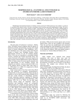 Morphological, Anatomical and Cytological Studies on Endemic Lamium Pisidicum