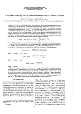 Cassiterite Solubility and Tin Speciation in Supercritical Chloride Solutions