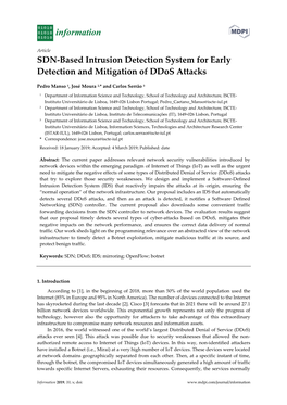 SDN-Based Intrusion Detection System for Early Detection and Mitigation of Ddos Attacks