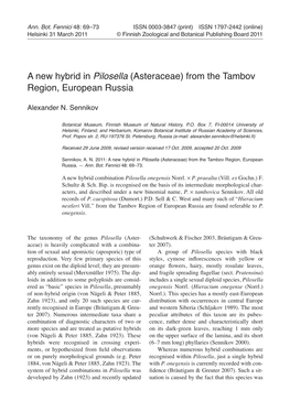 A New Hybrid in Pilosella (Asteraceae) from the Tambov Region, European Russia