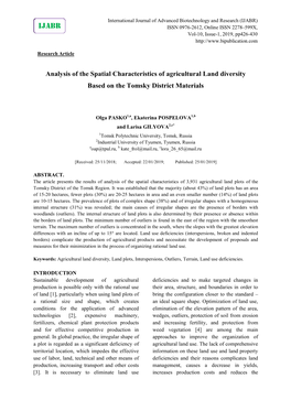 Analysis of the Spatial Characteristics of Agricultural Land Diversity Based on the Tomsky District Materials