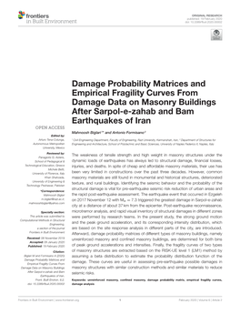 Damage Probability Matrices and Empirical Fragility Curves from Damage Data on Masonry Buildings After Sarpol-E-Zahab and Bam Earthquakes of Iran