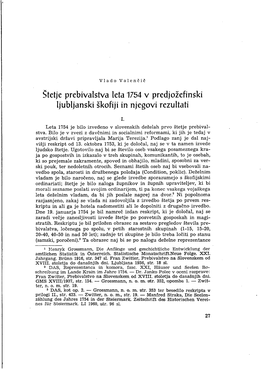 Štetje Prebivalstva Leta 1754 V Predjožefinski Ljubljanski Škofiji in Njegovi Rezultati