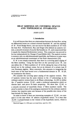 Heat Kernels on Covering Spaces and Topological Invariants