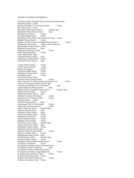SCHOOL CLOSURES NOVEMBER 30 All Saints' Church of England