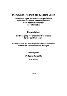 Die Grundherrschaft Des Klosters Lorch Dissertation