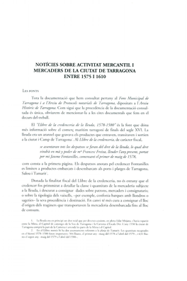 Noticies Sobre Activitat Mercantil I Mercaders De La Ciutat De Tarragona Entre 1575 I 1610