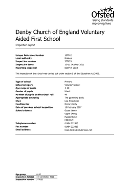 Denby Church of England Voluntary Aided First School Inspection Report