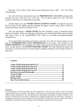 Welcome to the Cathay Pacific Hong Kong International Races 2007 – the Turf World Championships