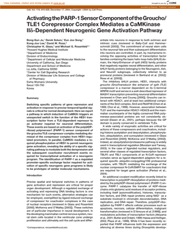 TLE1 Corepressor Complex Mediates a Camkinase II␦-Dependent Neurogenic Gene Activation Pathway