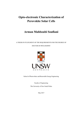 Opto-Electronic Characterization of Perovskite Solar Cells Arman Mahboubi Soufiani