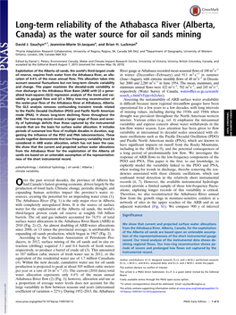 Long-Term Reliability of the Athabasca River (Alberta, Canada) As the Water Source for Oil Sands Mining