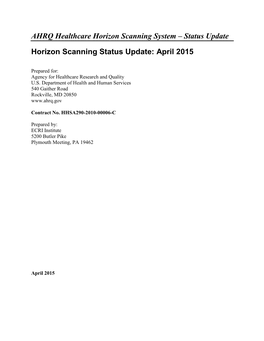 AHRQ Healthcare Horizon Scanning System – Status Update Horizon