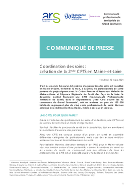 Coordination Des Soins : Création De La 2Nde CPTS En Maine-Et-Loire