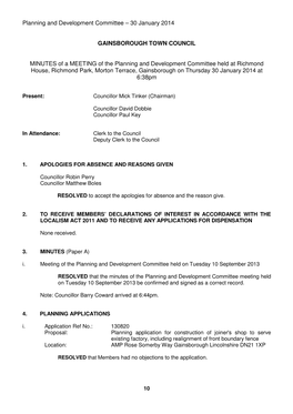 Planning and Development Committee – 30 January 2014