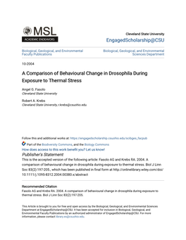 A Comparison of Behavioural Change in Drosophila During Exposure to Thermal Stress