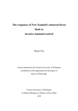 The Responses of New Zealand's Arboreal Forest Birds to Invasive