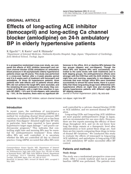 Effects of Long-Acting ACE Inhibitor (Temocapril) and Long-Acting Ca Channel Blocker (Amlodipine) on 24-H Ambulatory BP in Elderly Hypertensive Patients