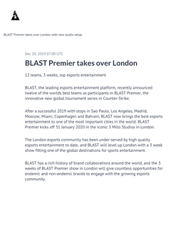 BLAST Premier Takes Over London with New Studio Setup