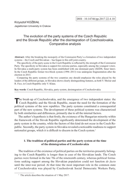 The Evolution of the Party Systems of the Czech Republic and the Slovak Republic After the Disintegration of Czechoslovakia