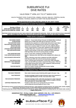 Subsurface Fiji Dive Rates