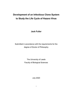Development of an Infectious Clone System to Study the Life Cycle of Hazara Virus