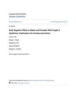 Early Negative Affect in Males and Females with Fragile X Syndrome: Implications for Anxiety and Autism