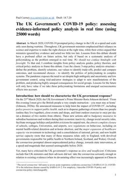 Cairney UK Coronavirus Policy 25000 14.7.20