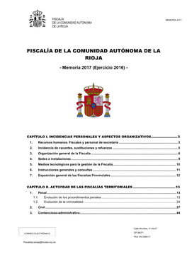 FISCALÍA DE LA COMUNIDAD AUTÓNOMA DE LA RIOJA - Memoria 2017 (Ejercicio 2016)