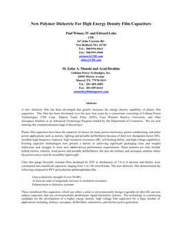 New Polymer Dielectric for High Energy Density Film Capacitors