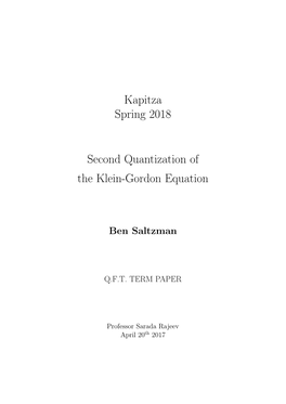 Second Quantization of the Klein-Gordon Equation