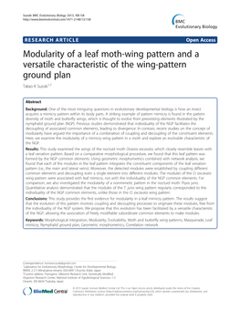 Modularity of a Leaf Moth-Wing Pattern and a Versatile Characteristic of the Wing-Pattern Ground Plan Takao K Suzuki1,2