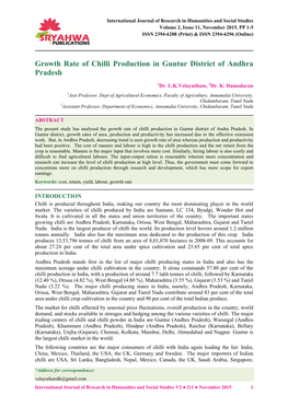 Growth Rate of Chilli Production in Guntur District of Andhra Pradesh