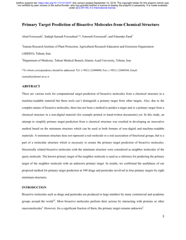 Primary Target Prediction of Bioactive Molecules from Chemical Structure