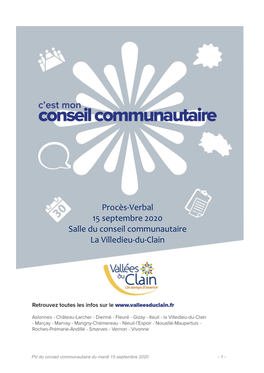 Procès-Verbal 15 Septembre 2020 Salle Du Conseil Communautaire La Villedieu-Du-Clain