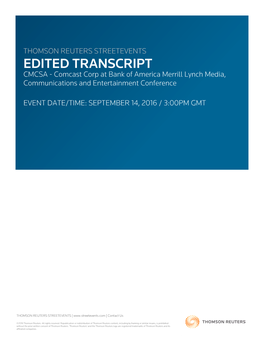 TRANSCRIPT CMCSA - Comcast Corp at Bank of America Merrill Lynch Media, Communications and Entertainment Conference