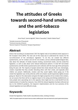 The Attitudes of Greeks Towards Second-Hand Smoke and the Anti-Tobacco Legislation