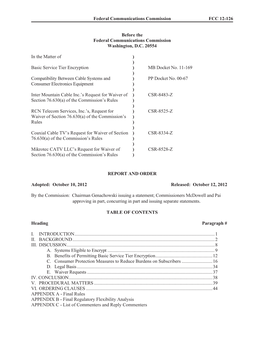 Federal Communications Commission FCC 12-126 Before the Federal Communications Commission Washington, D.C. 20554 in the Matter O