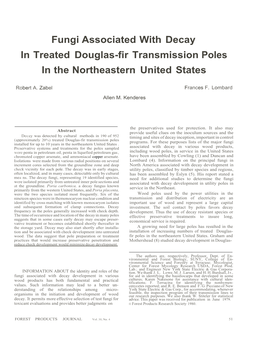 Fungi Associated with Decay in Treated Douglas-Fir Transmission Poles in the Northeastern United States