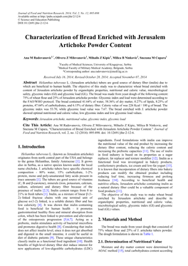 Characterization of Bread Enriched with Jerusalem Artichoke Powder Content