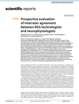 Prospective Evaluation of Interrater Agreement Between EEG Technologists and Neurophysiologists Isabelle Beuchat 1,2, Senubia Alloussi1,2, Philipp S