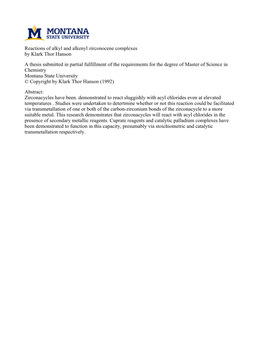 Reactions of Alkyl and Alkenyl Zirconocene Complexes