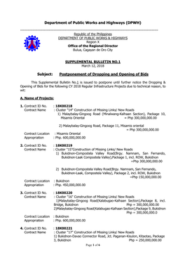 Department of Public Works and Highways (DPWH) Subject