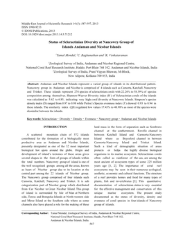 Status of Scleractinian Diversity at Nancowry Group of Islands Andaman and Nicobar Islands