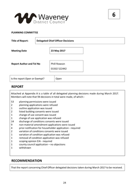 Item 6 Delegated Chief Officer Report