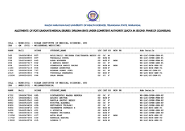 Kaloji Narayana Rao University of Health Sciences, Telangana State, Warangal